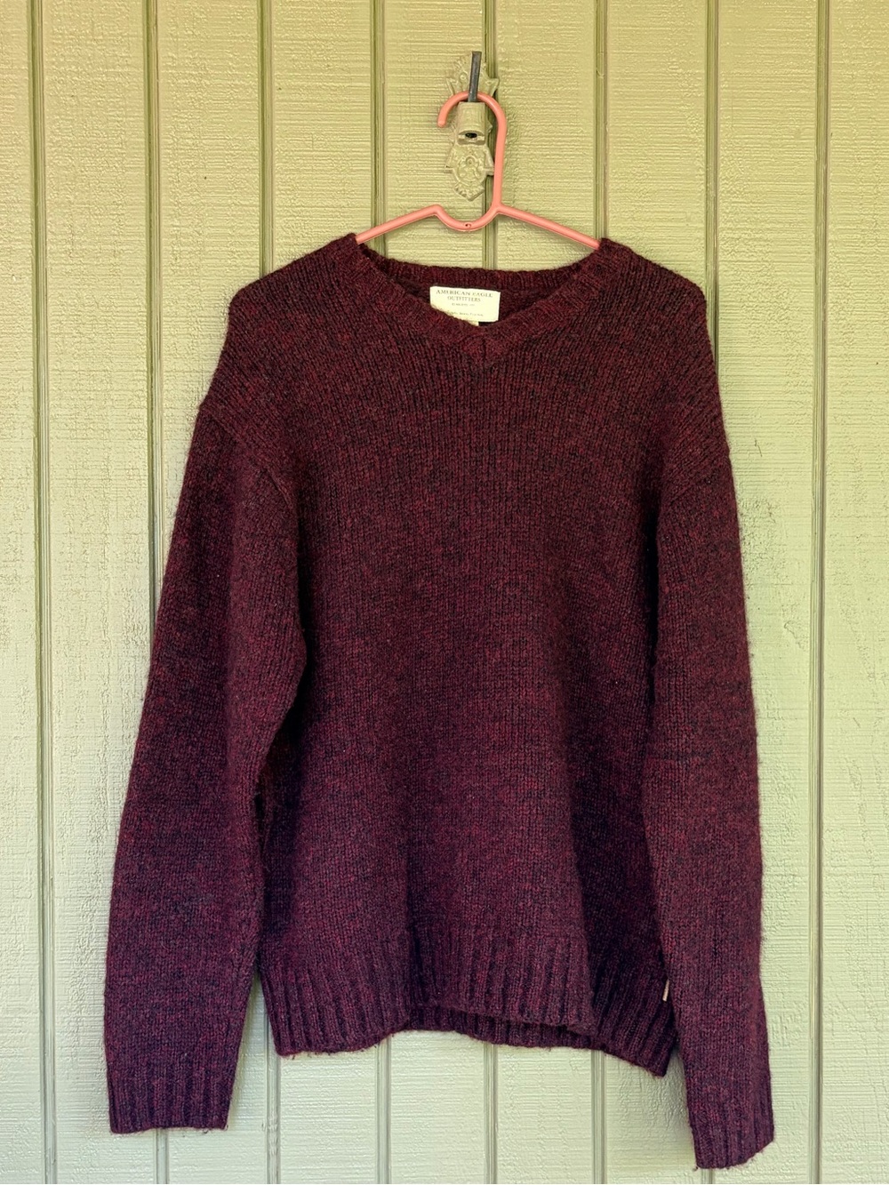 VTG 90s American Eagle 80% Wool V-Neck Sweater L Burgundy